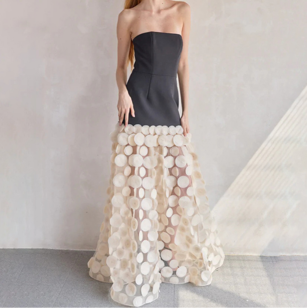 Circular Mesh Patchwork Bustier Dress