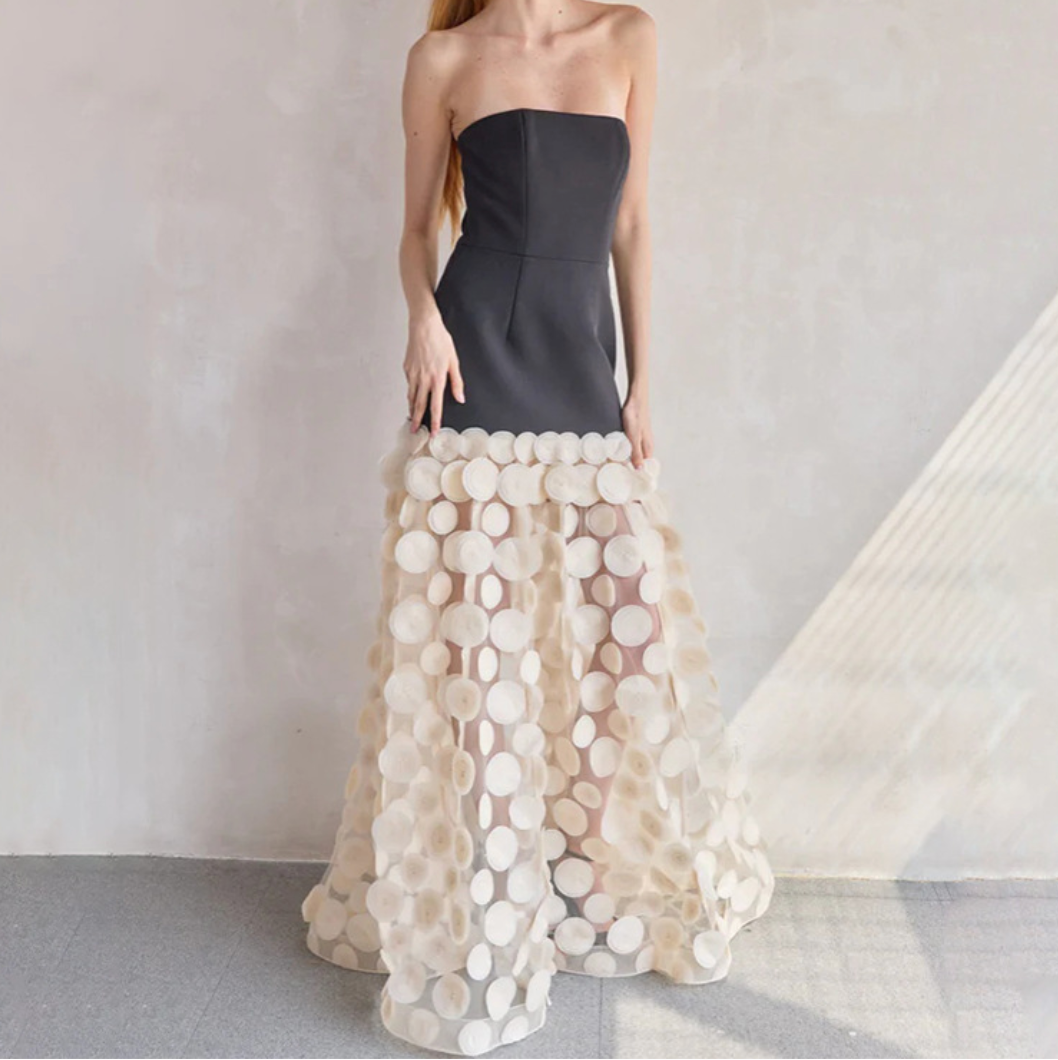 Circular Mesh Patchwork Bustier Dress