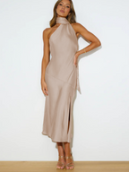 Backless Satin Party Dress with Ribbon