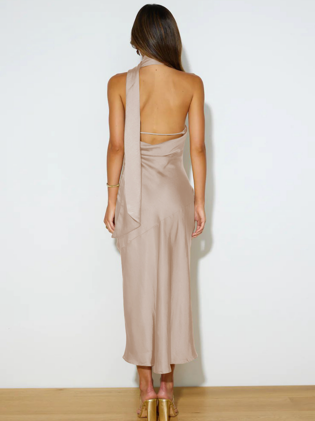 Backless Satin Party Dress with Ribbon