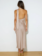 Backless Satin Party Dress with Ribbon