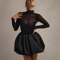 Turtleneck Black Mesh Patchwork Dress