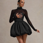 Turtleneck Black Mesh Patchwork Dress