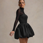 Turtleneck Black Mesh Patchwork Dress