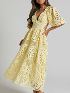 Elegant V-neck Embroidered Lace Dress