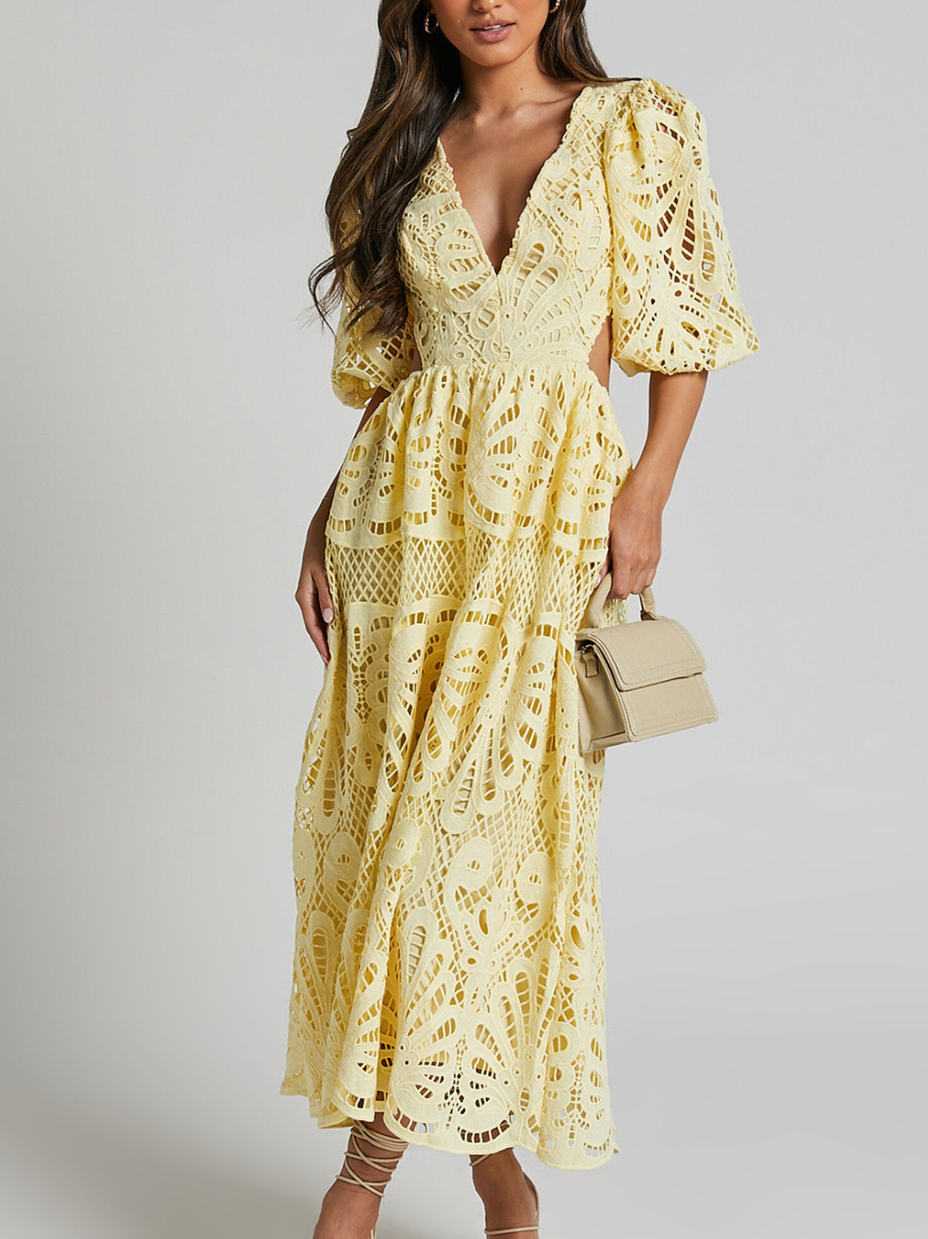 Elegant V-neck Embroidered Lace Dress
