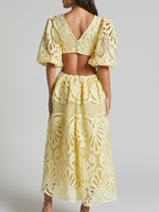 Elegant V-neck Embroidered Lace Dress
