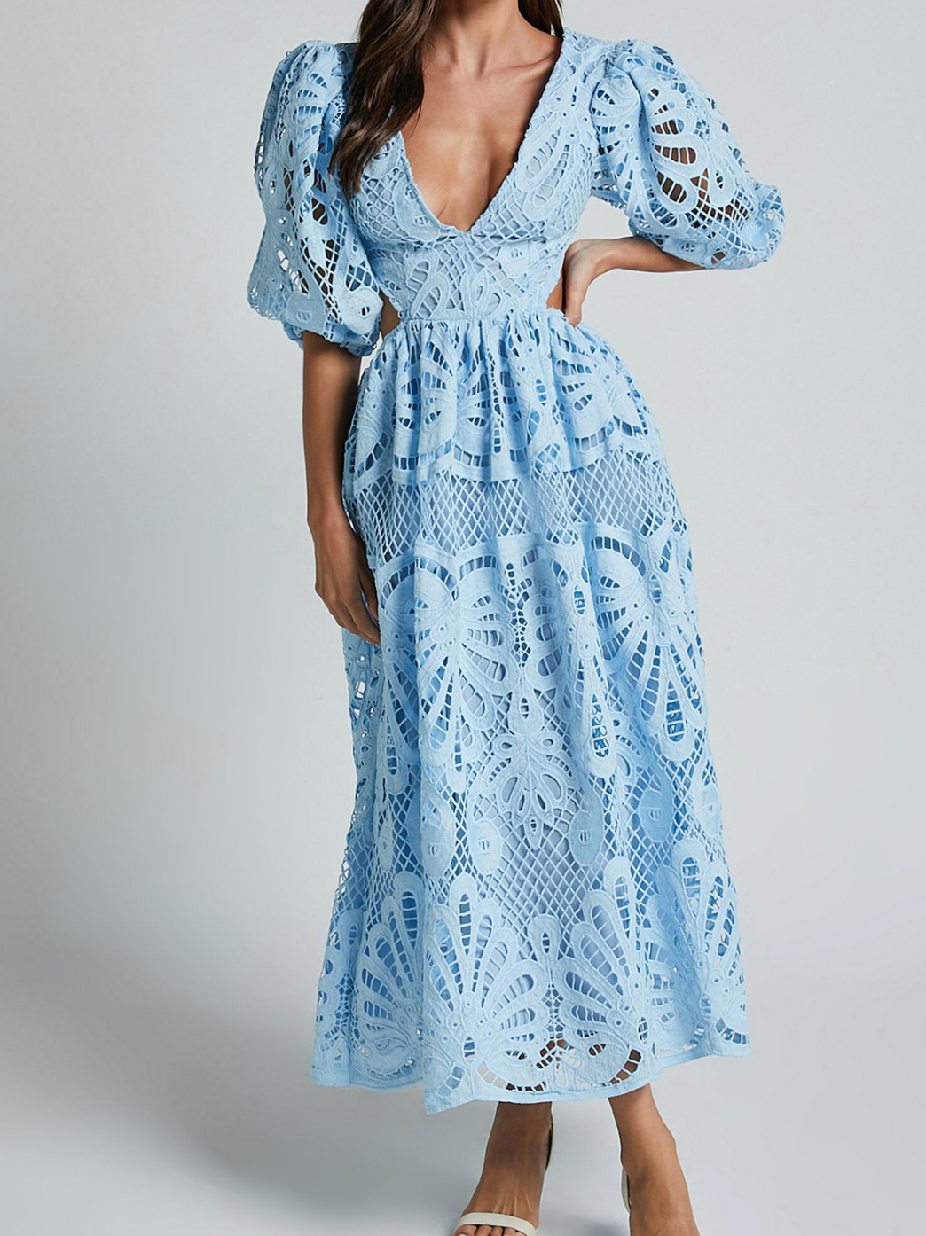Elegant V-neck Embroidered Lace Dress