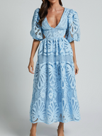 Elegant V-neck Embroidered Lace Dress