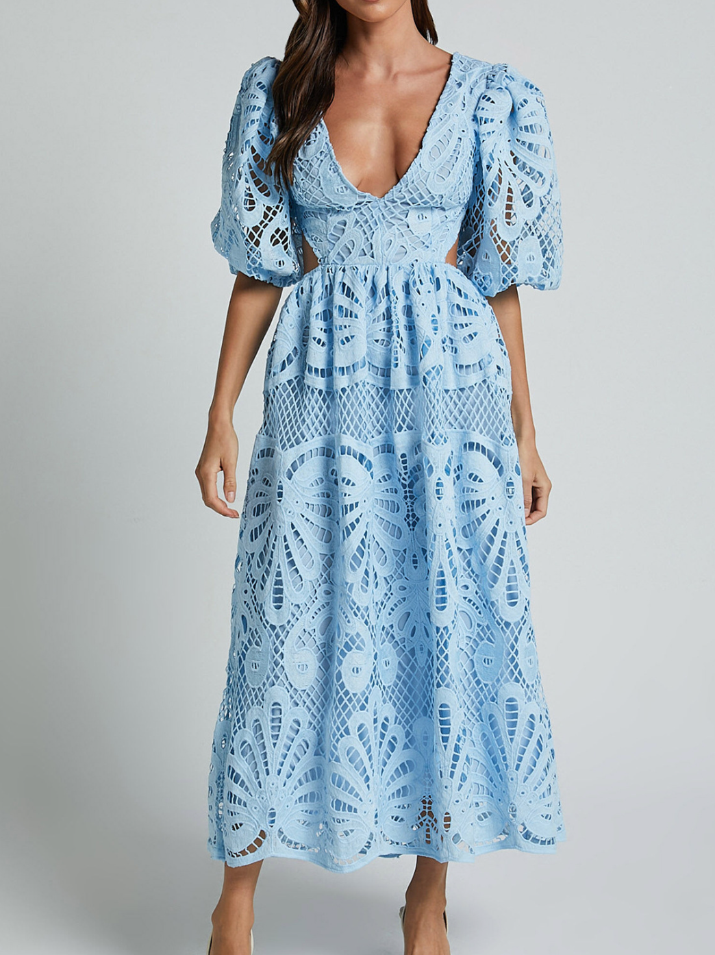 Elegant V-neck Embroidered Lace Dress