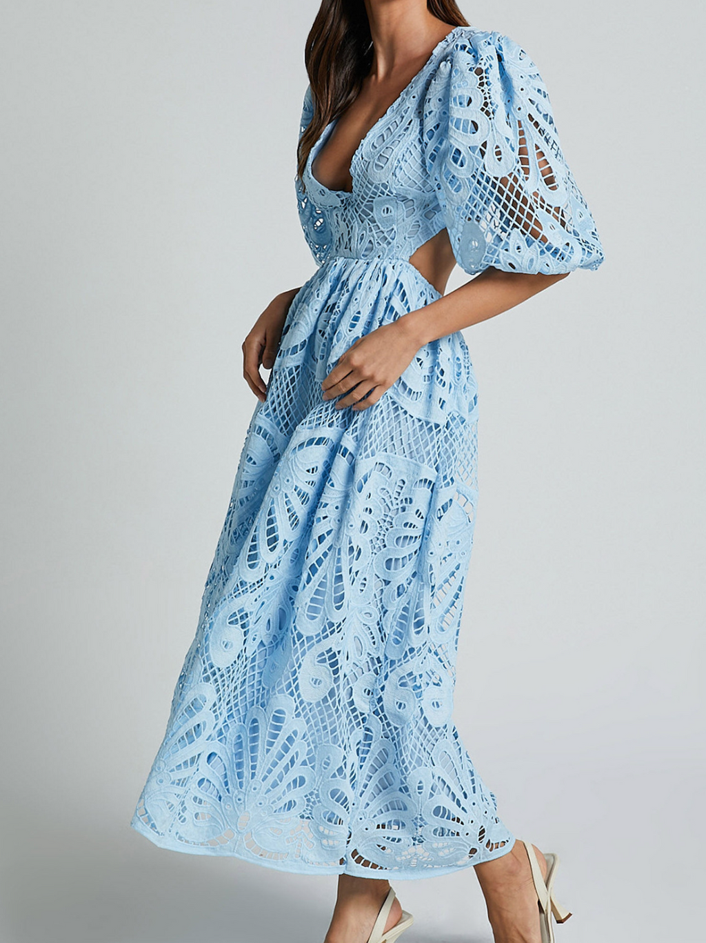Elegant V-neck Embroidered Lace Dress