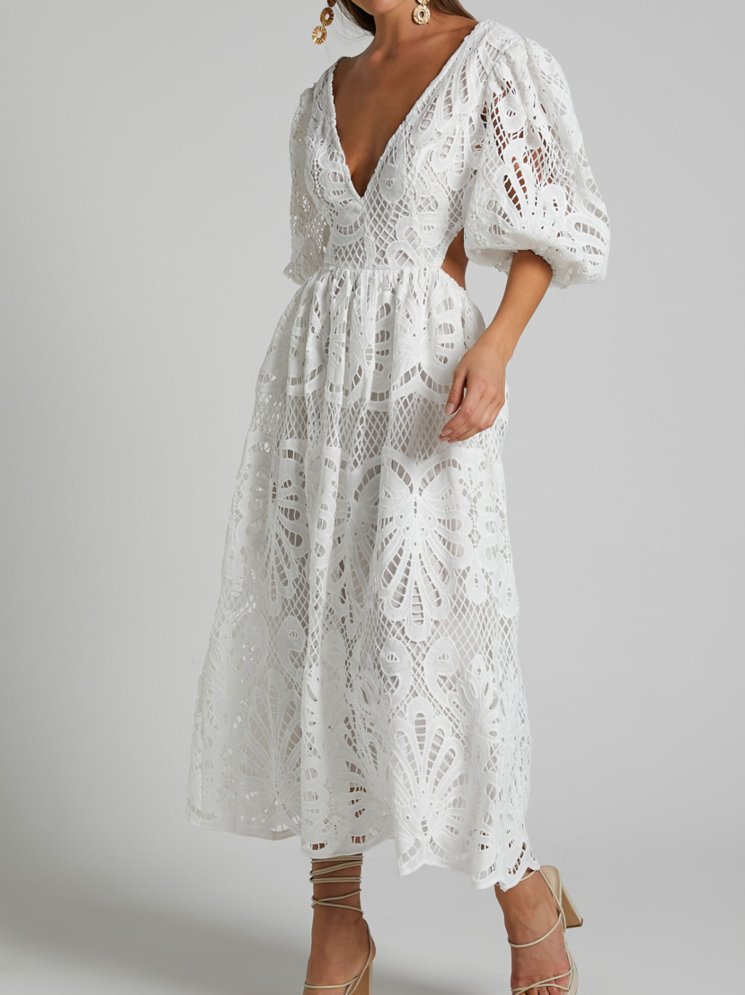 Elegant V-neck Embroidered Lace Dress