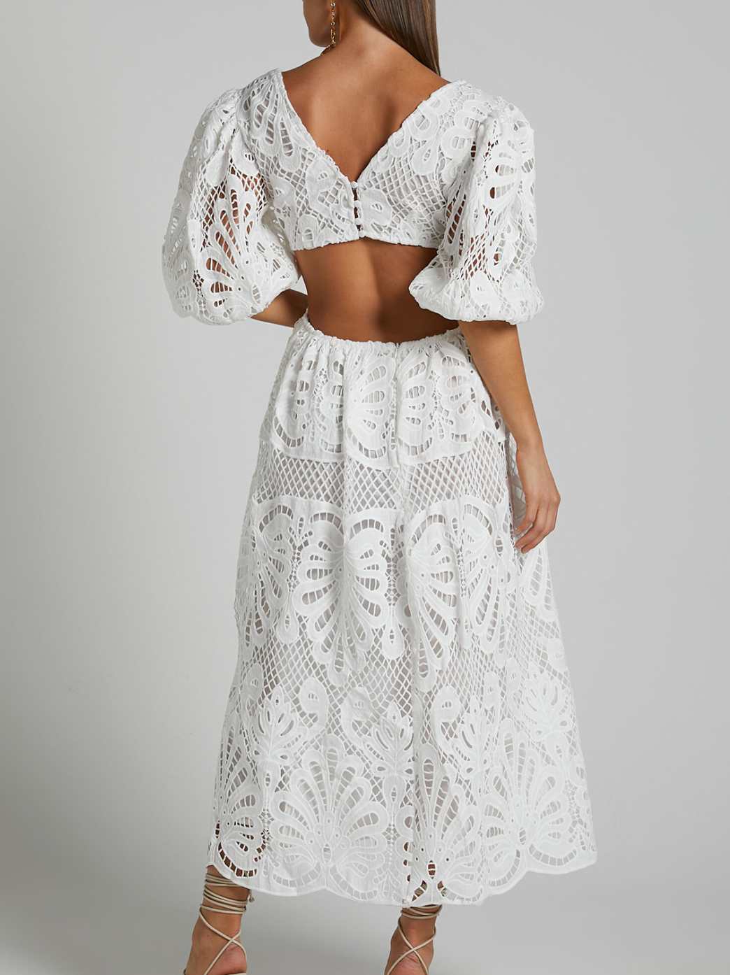 Elegant V-neck Embroidered Lace Dress