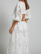 Elegant V-neck Embroidered Lace Dress