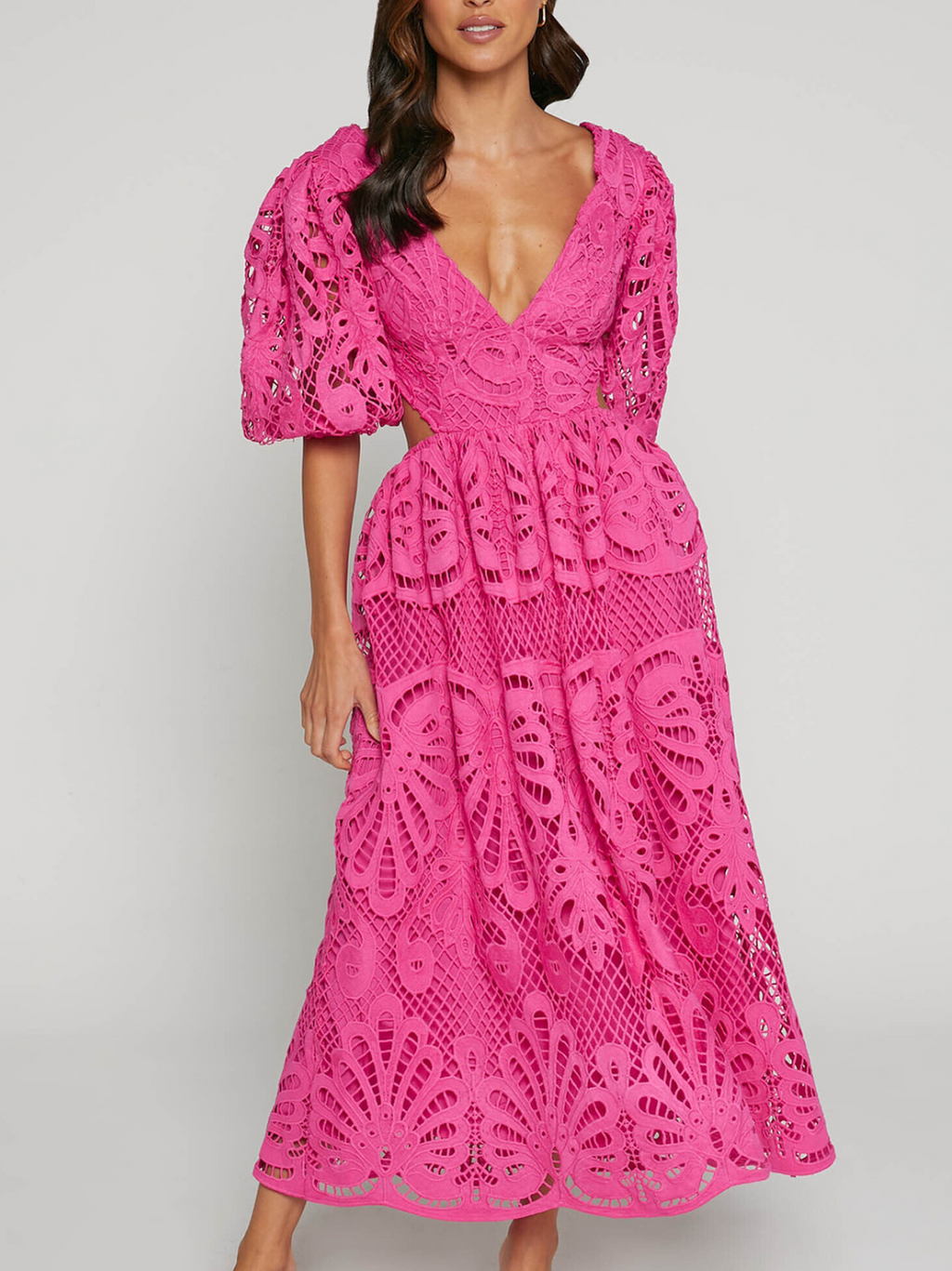 Elegant V-neck Embroidered Lace Dress