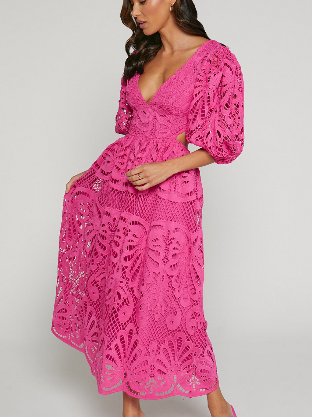 Elegant V-neck Embroidered Lace Dress