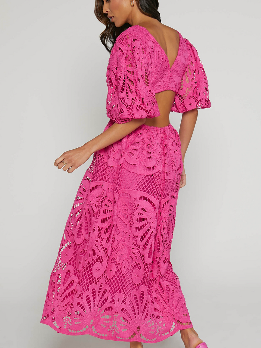 Elegant V-neck Embroidered Lace Dress