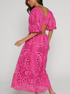 Elegant V-neck Embroidered Lace Dress