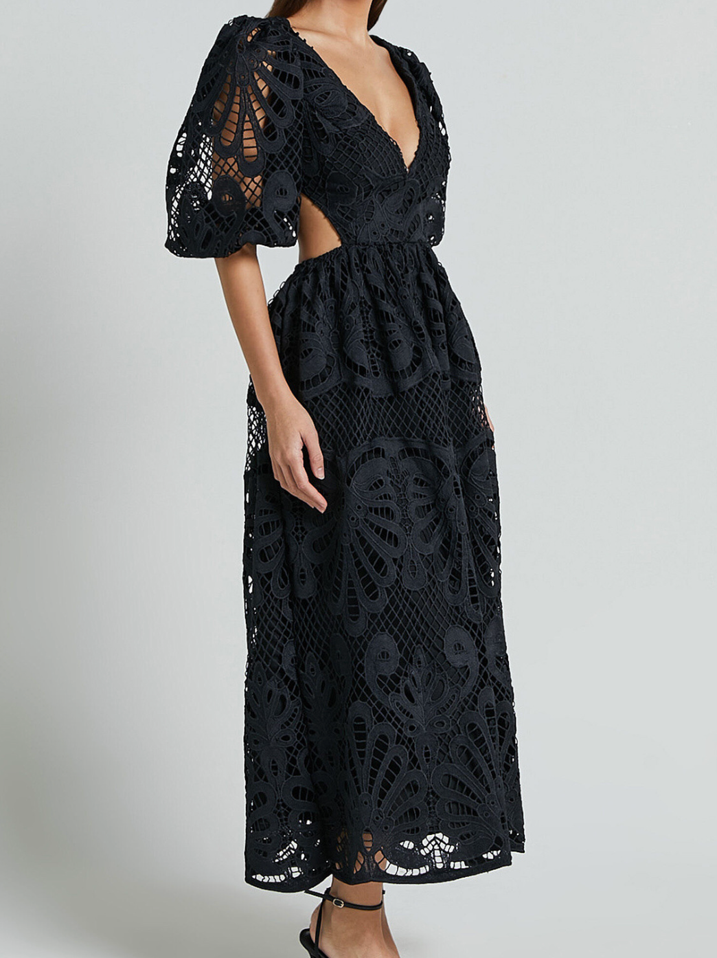 Elegant V-neck Embroidered Lace Dress