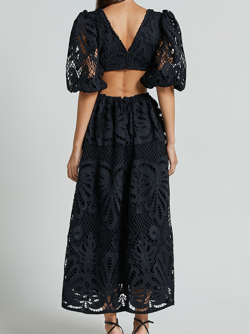 Elegant V-neck Embroidered Lace Dress