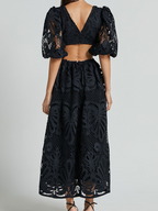 Elegant V-neck Embroidered Lace Dress