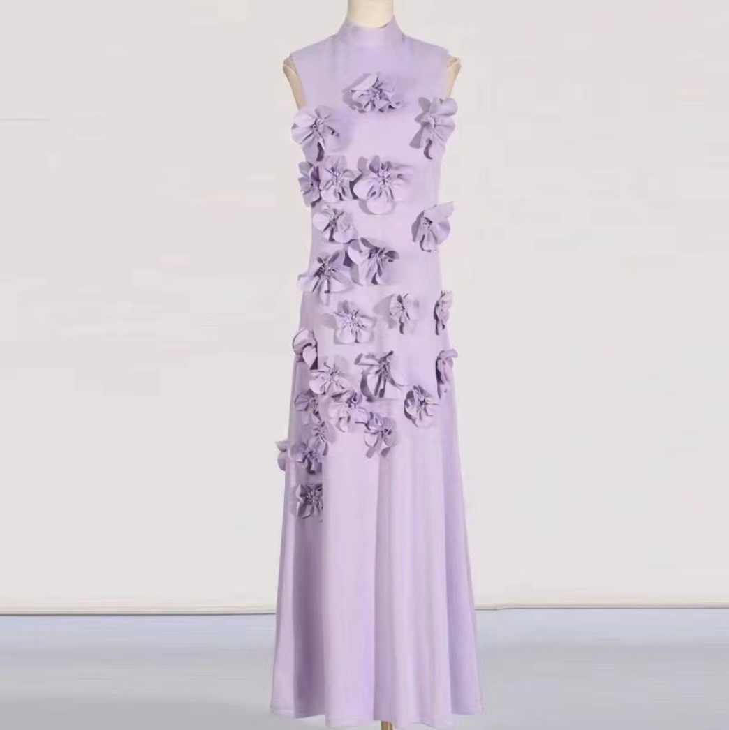 Turtleneck 3D Flower Sleeveless Dress