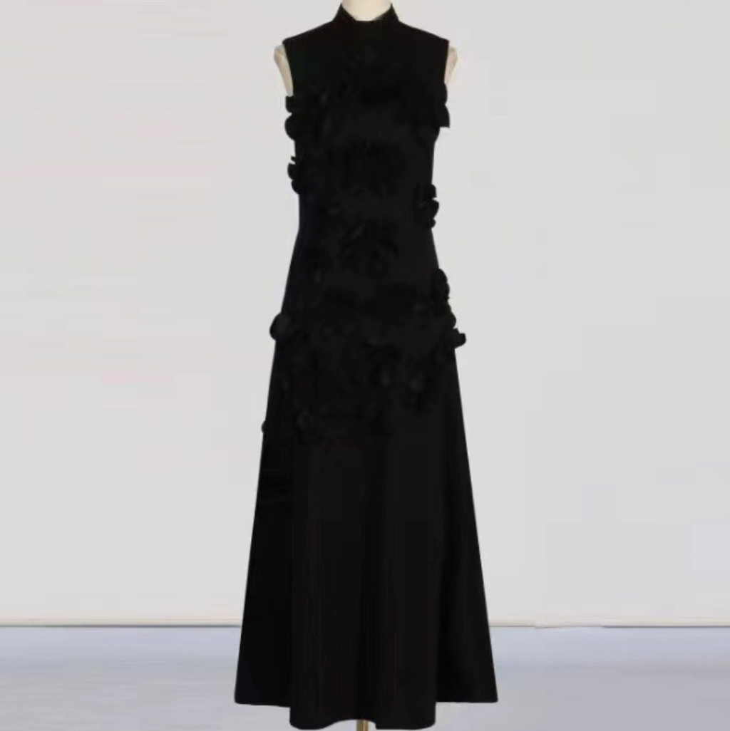 Turtleneck 3D Flower Sleeveless Dress