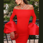 Off-shoulder Solid Color Split Dress