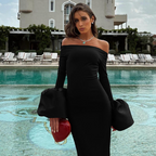 Off-shoulder Solid Color Split Dress