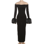 Off-shoulder Solid Color Split Dress