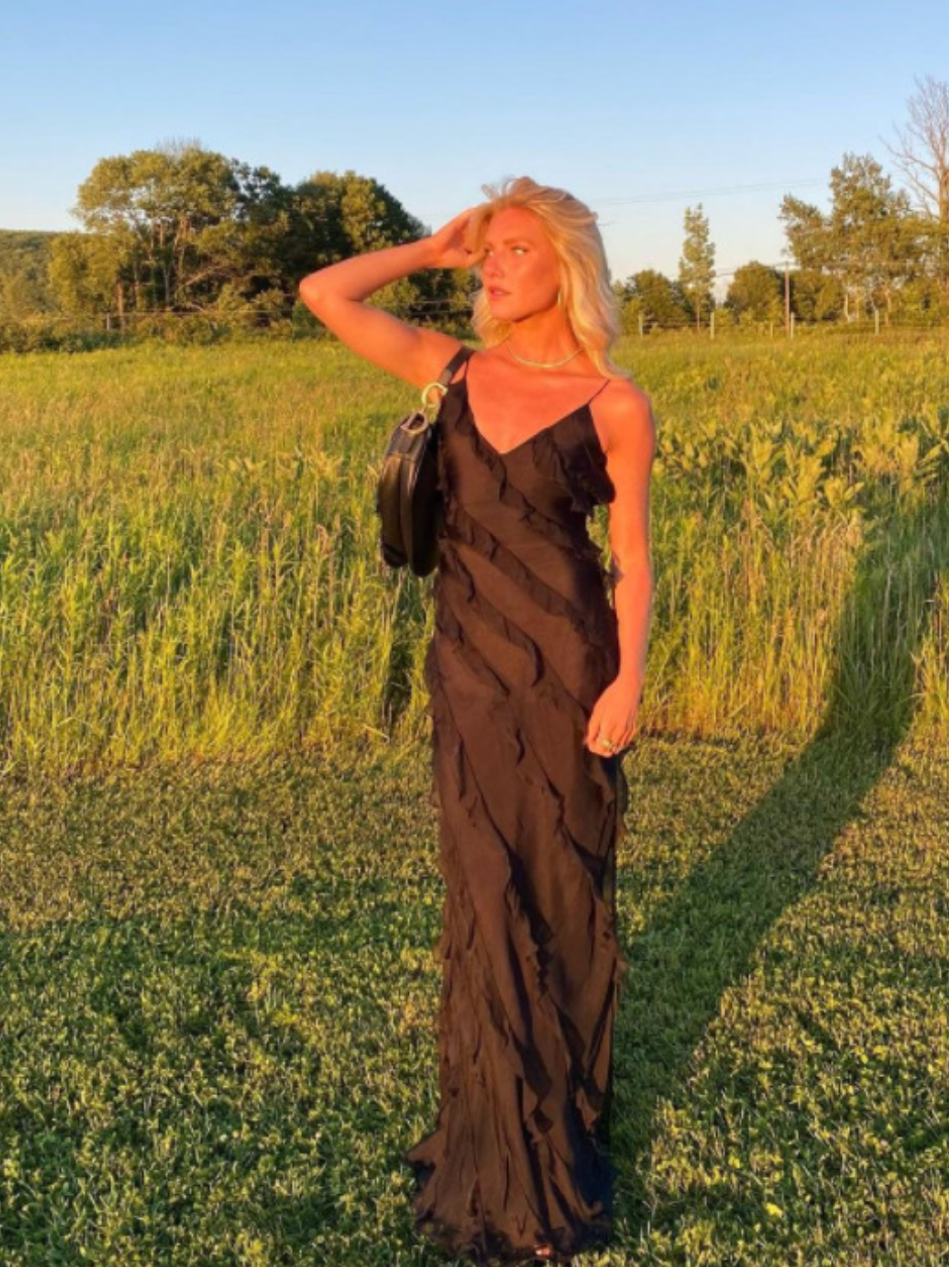 U-neck Wave Ruffled Slip Dress