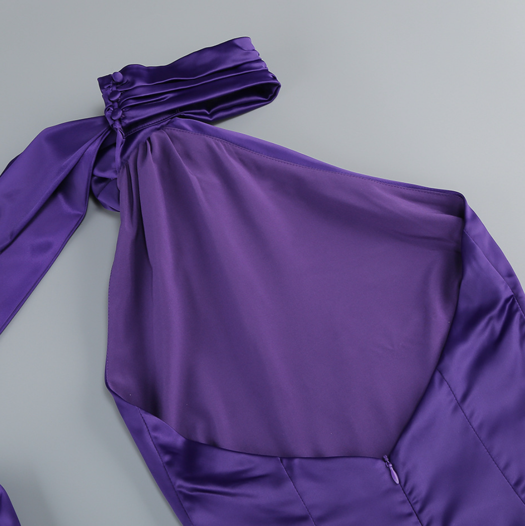 Backless Purple Party Dress with Ribbon