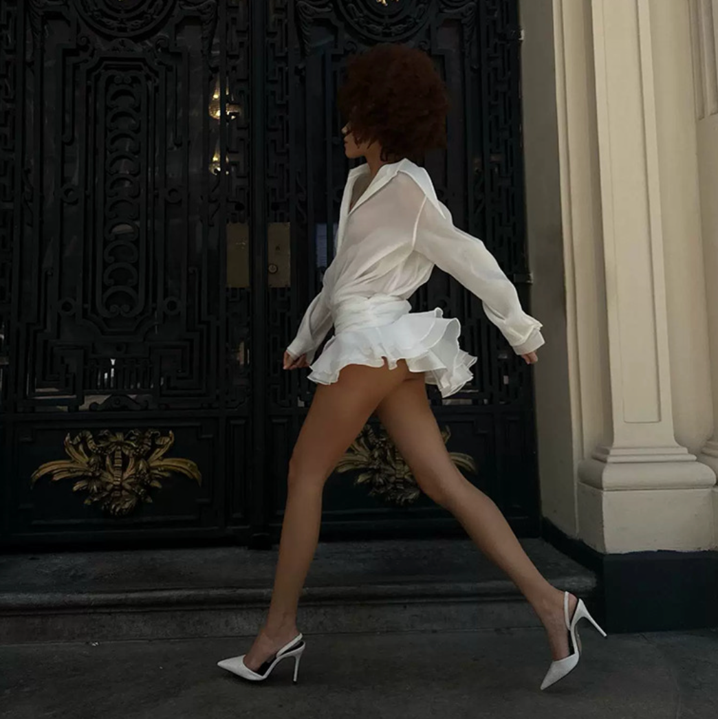 V-neck Ruffled Mesh White Shirt Dress
