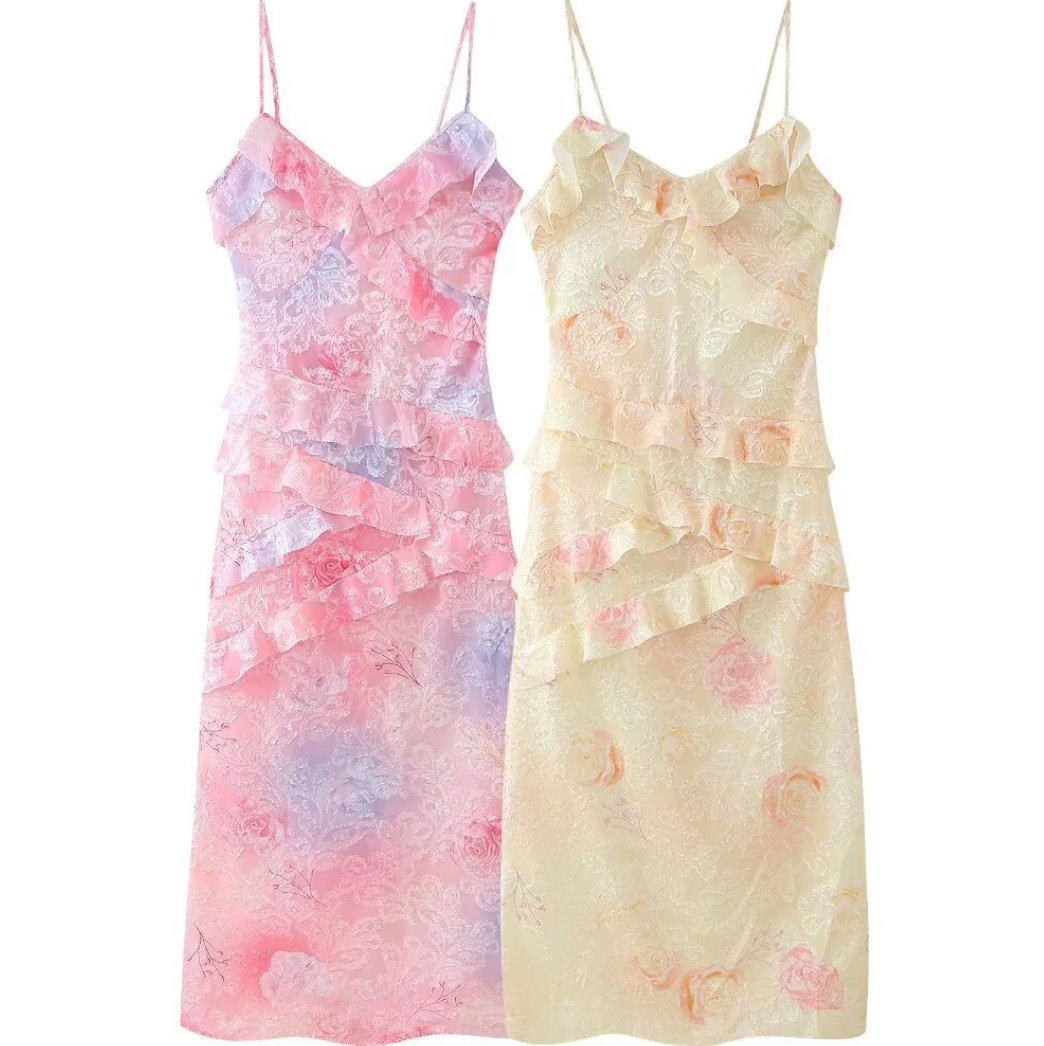 Sweetie Tie-dye Ruffled Slip Dress