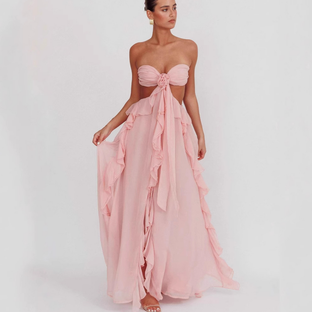 Off-shoulder Backless Ruffled Dress