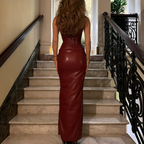 Back Lace-up Split PU Dress