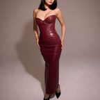 Back Lace-up Split PU Dress