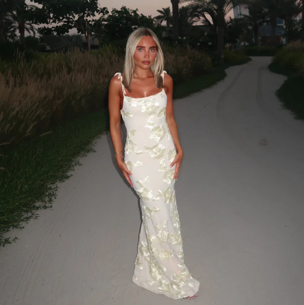 3D Floral Embroidered Slip Dress