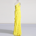 Bright Yellow Ruffled Split Dress