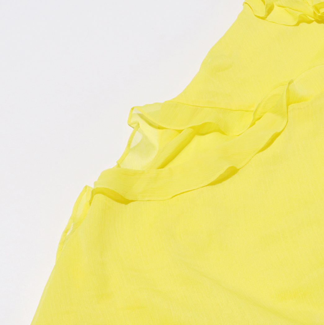Bright Yellow Ruffled Split Dress