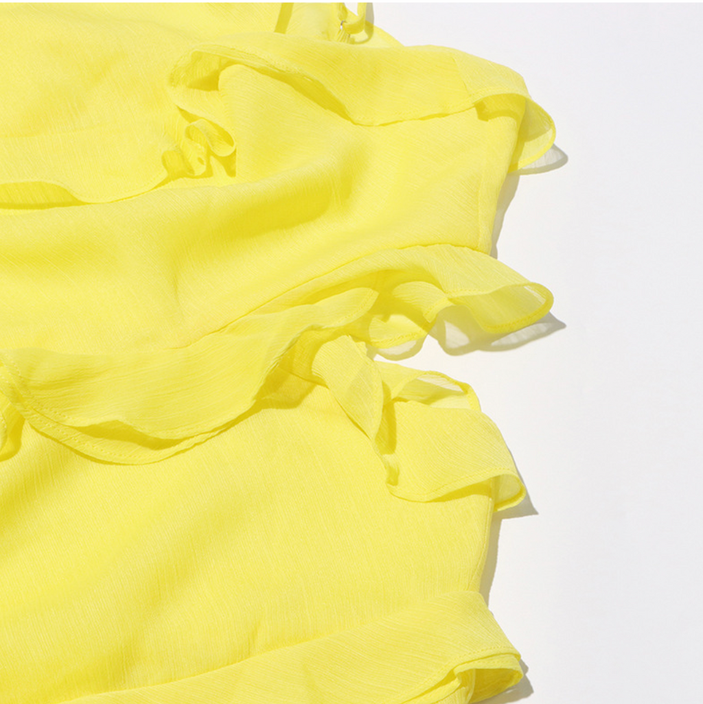 Bright Yellow Ruffled Split Dress