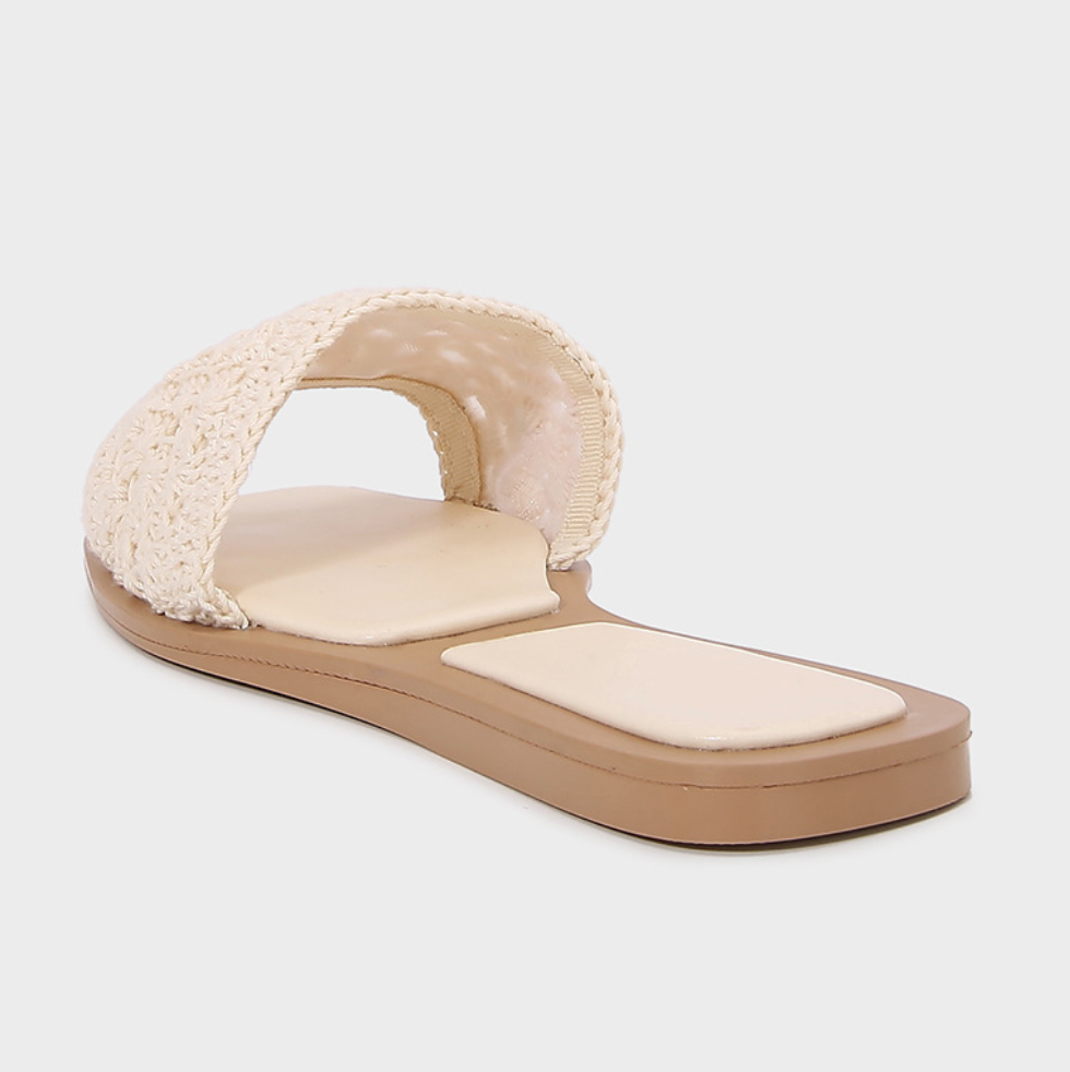 Beige Woven Flat Heel Slippers