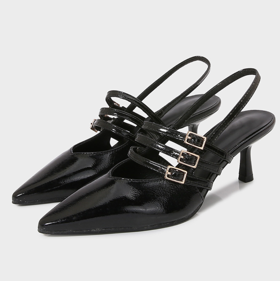 Buckle Embellished Pointed Toe High Heels