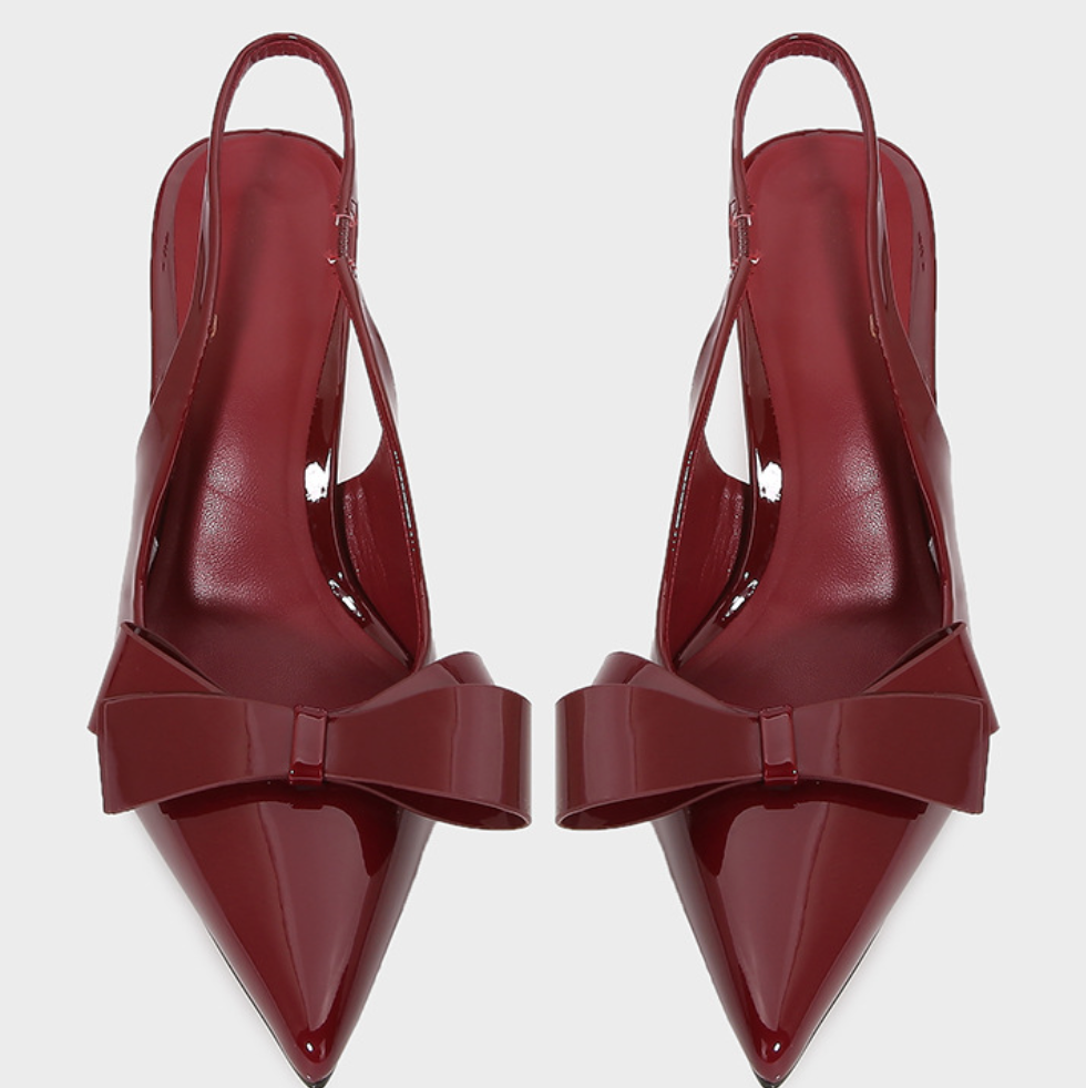 Bowknot Open Heel Patent Leather Stilettos