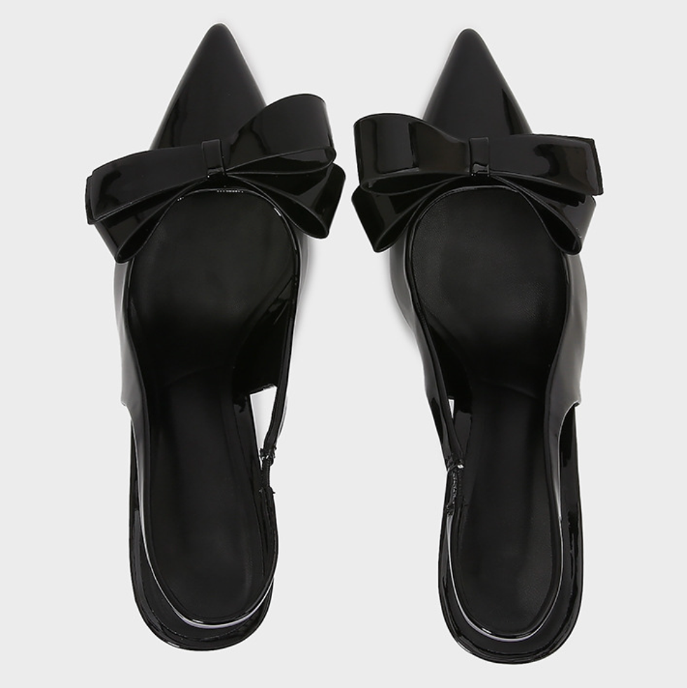 Bowknot Open Heel Patent Leather Stilettos