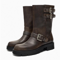 Vintage Buckle Trimmed Biker Boots