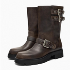 Vintage Buckle Trimmed Biker Boots