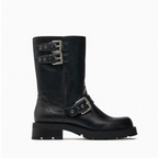 Vintage Buckle Trimmed Biker Boots