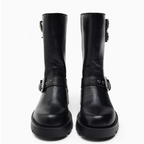 Vintage Buckle Trimmed Biker Boots
