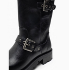 Vintage Buckle Trimmed Biker Boots